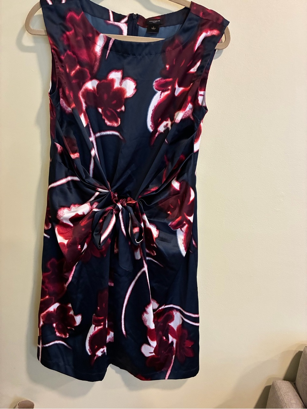 Ann Taylor Navy Sheath Dress with Burgundy Floral Print